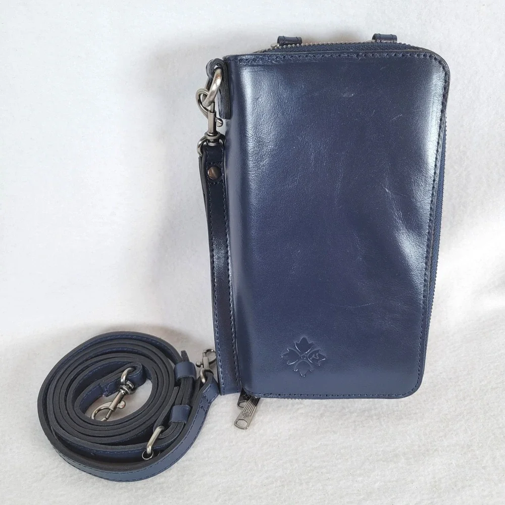 Patricia Nash Womens Amalia Leather Phone Bag Clutch Crossbody Wallet Blue Purse